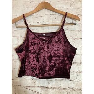 Xhilaration Crop Top Womens Large Maroon Velvet Ultra Cropped Cutout Stretch